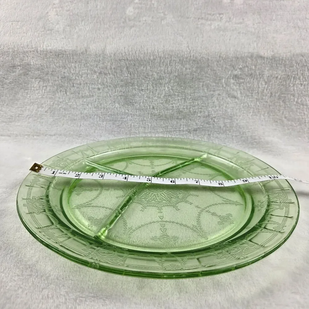 Uranium Glass Divided Plate Ballerina Cameo Dancing Girl Green Platter GLOWS